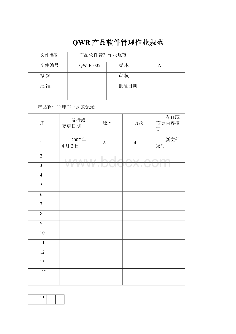 QWR产品软件管理作业规范文档格式.docx