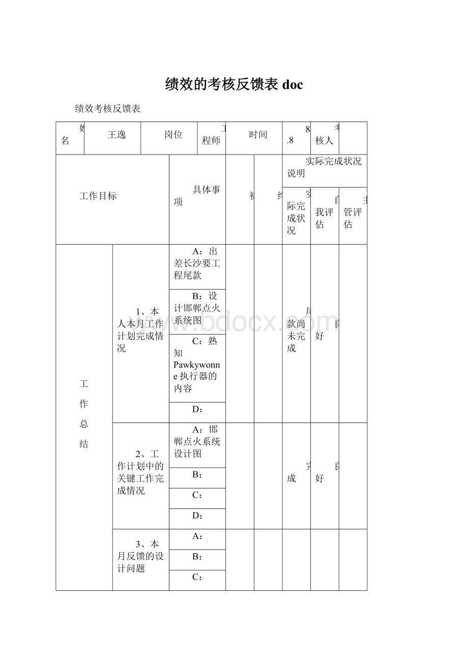 绩效的考核反馈表doc.docx