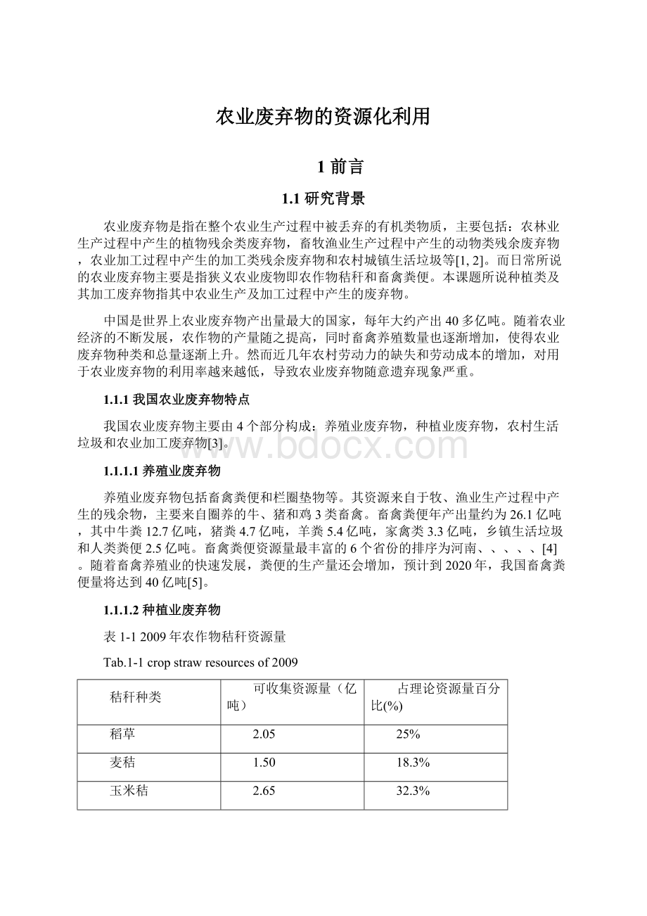 农业废弃物的资源化利用Word下载.docx