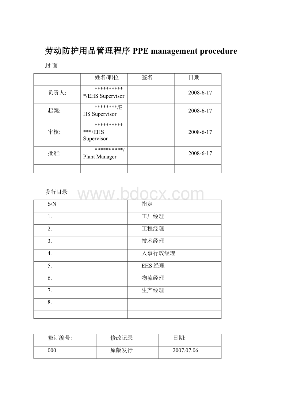 劳动防护用品管理程序 PPE management procedureWord文件下载.docx