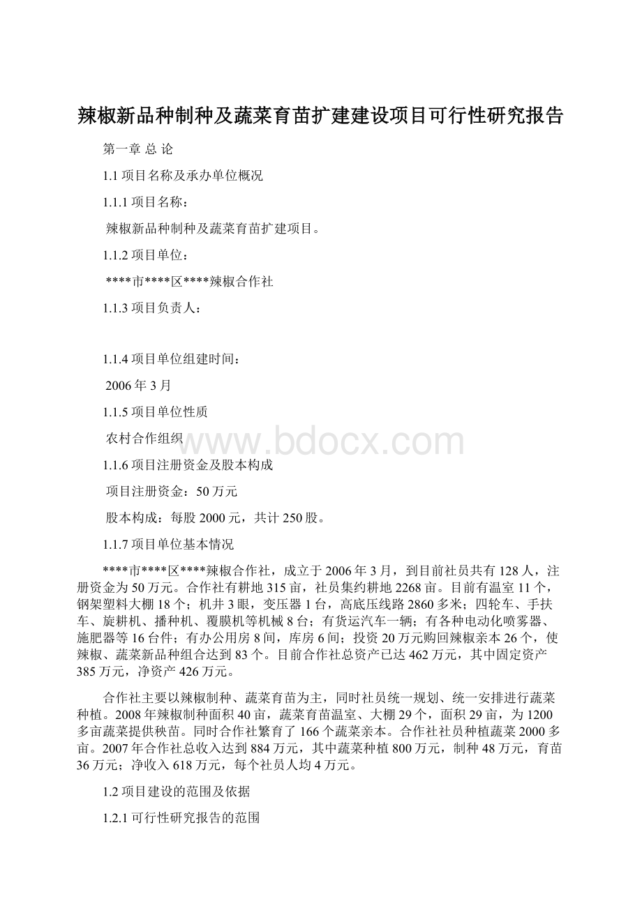 辣椒新品种制种及蔬菜育苗扩建建设项目可行性研究报告Word格式.docx