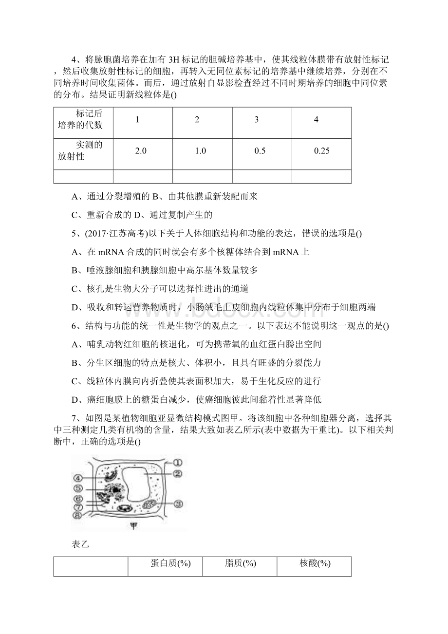 高考生物二轮练习专项二细胞的结构和功能专项测评.docx_第2页