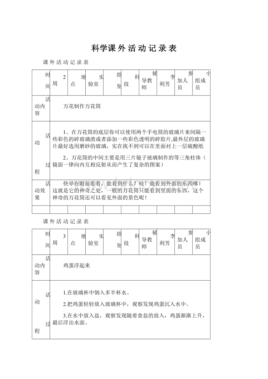 科学课 外 活 动 记 录 表.docx