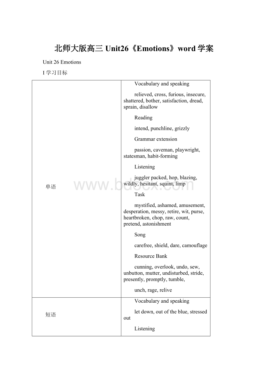 北师大版高三Unit26《Emotions》word学案.docx_第1页