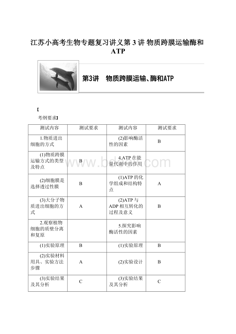 江苏小高考生物专题复习讲义第3讲 物质跨膜运输酶和ATP.docx