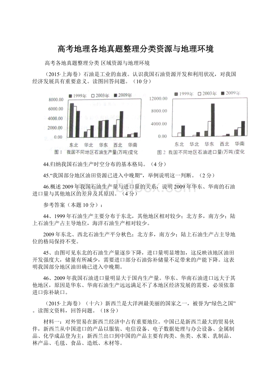 高考地理各地真题整理分类资源与地理环境Word下载.docx