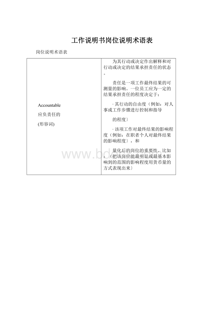 工作说明书岗位说明术语表Word下载.docx_第1页