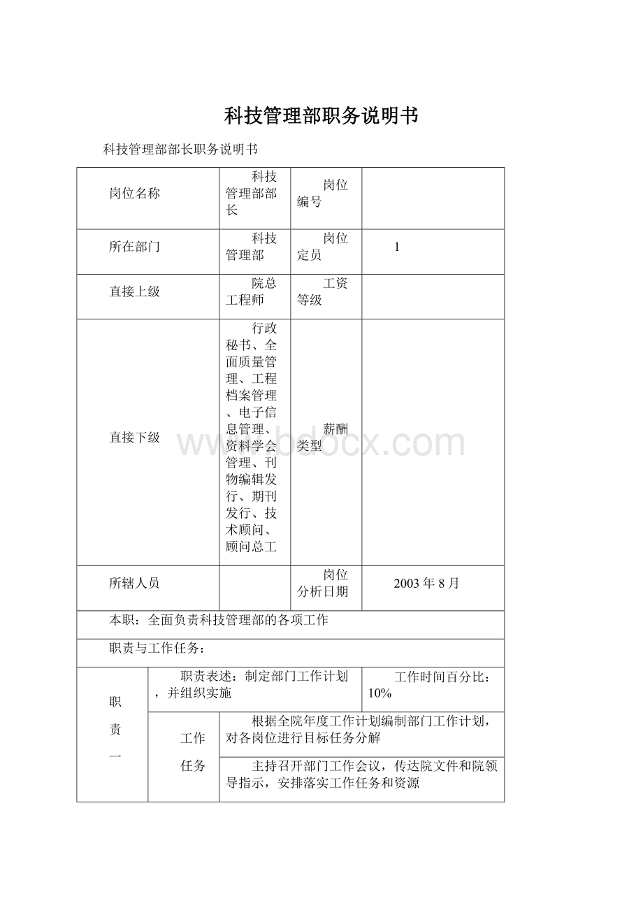 科技管理部职务说明书.docx_第1页