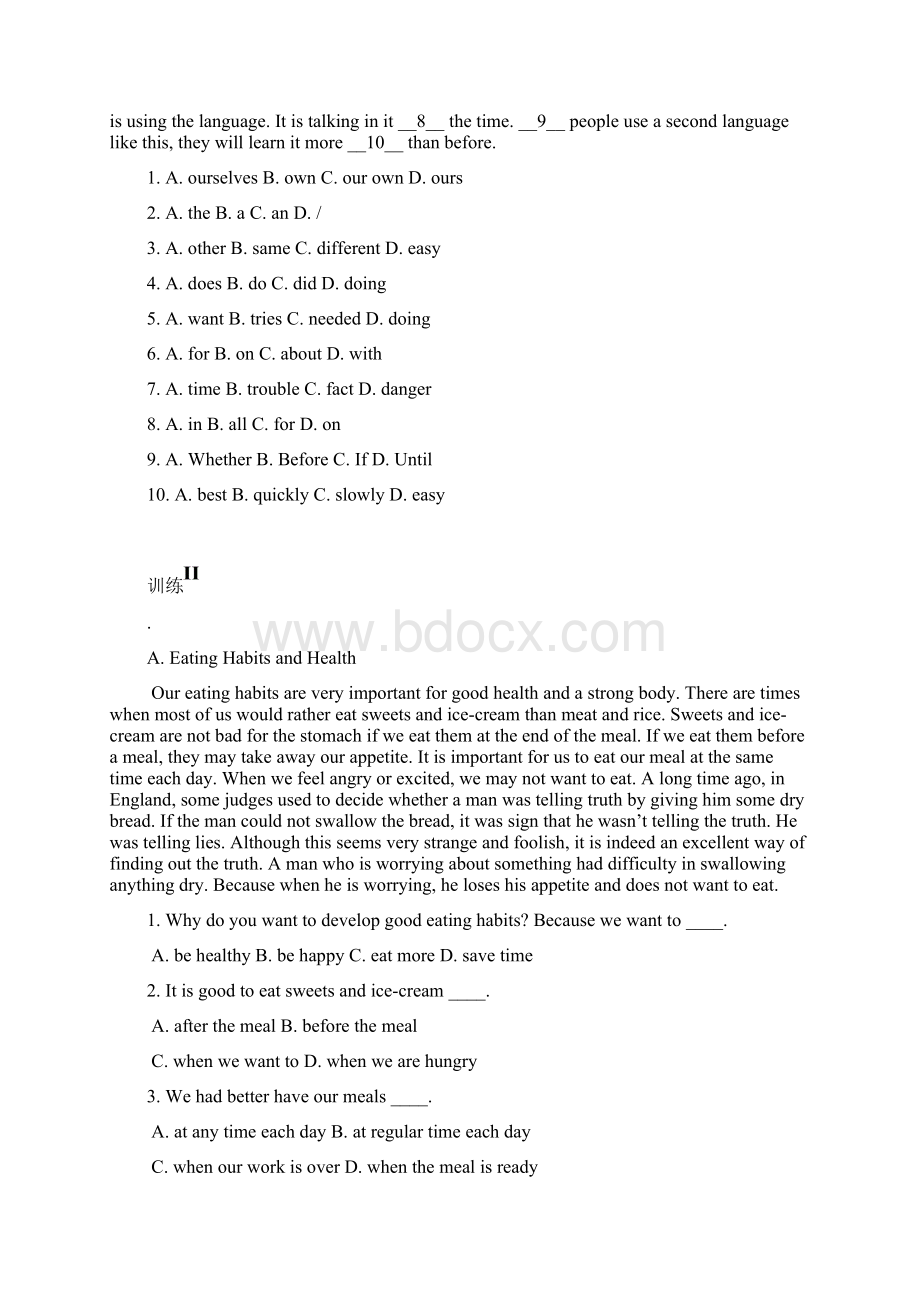 七年级英语阅读理解与完型填空训练附答案Word文档下载推荐.docx_第2页