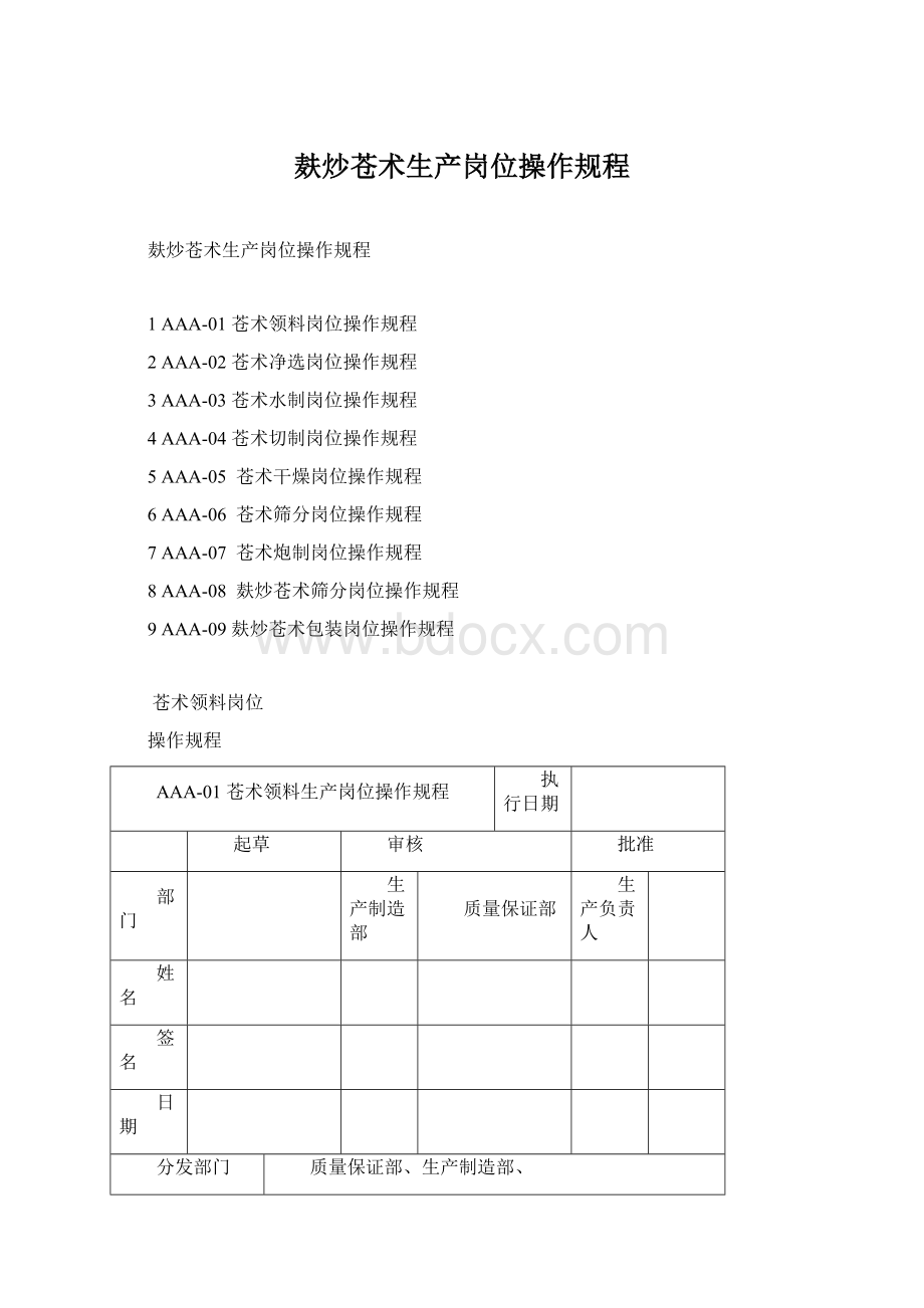 麸炒苍术生产岗位操作规程Word下载.docx_第1页