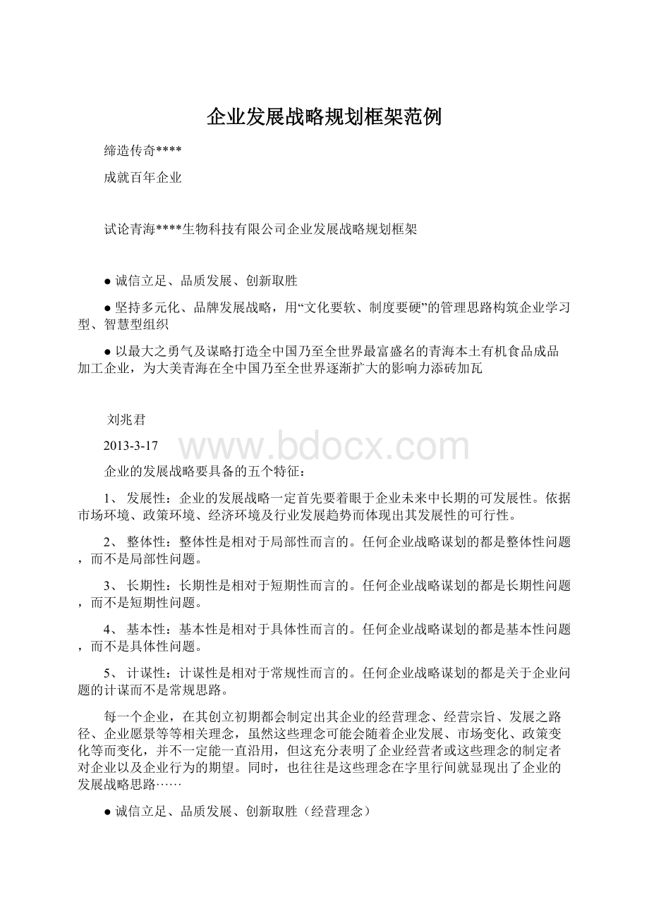 企业发展战略规划框架范例Word格式.docx