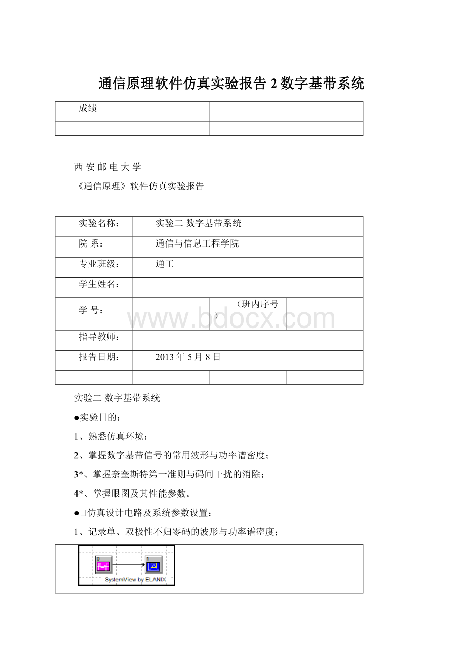 通信原理软件仿真实验报告2数字基带系统文档格式.docx_第1页