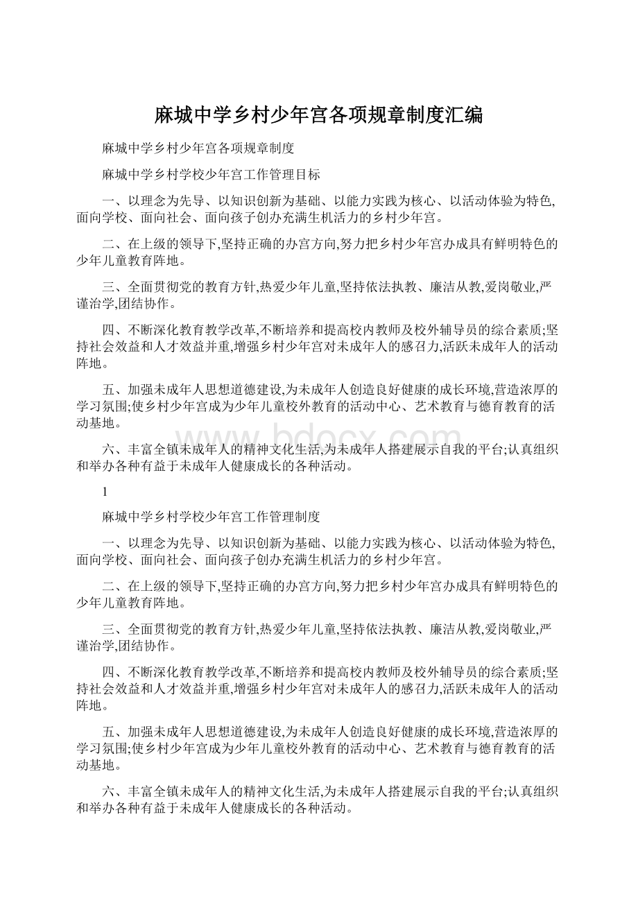 麻城中学乡村少年宫各项规章制度汇编文档格式.docx_第1页