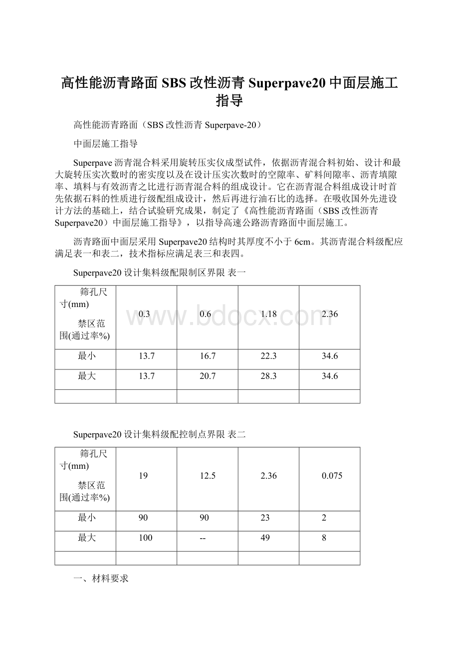 高性能沥青路面SBS改性沥青Superpave20中面层施工指导.docx