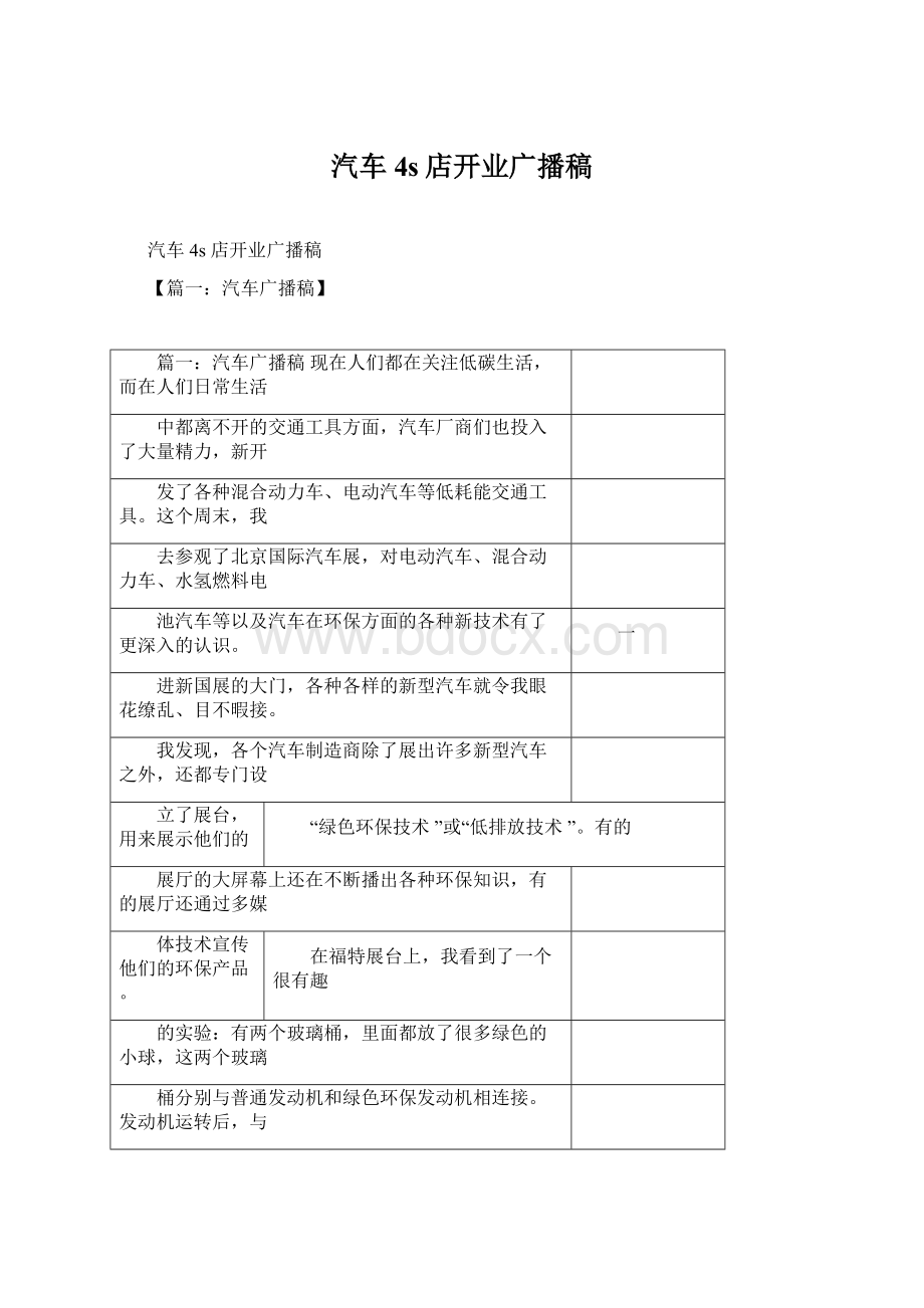 汽车4s店开业广播稿文档格式.docx