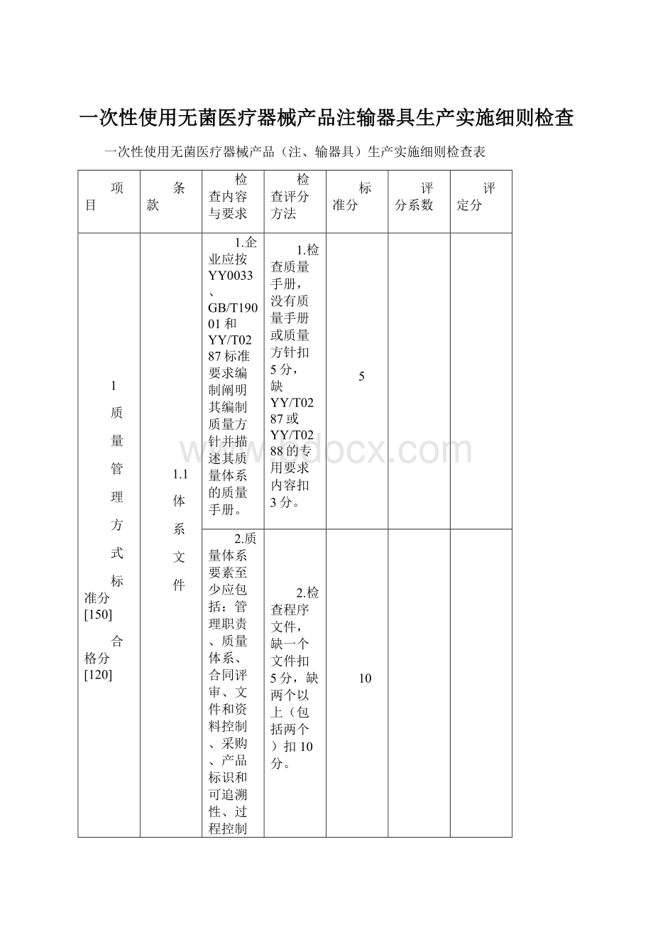 一次性使用无菌医疗器械产品注输器具生产实施细则检查.docx_第1页