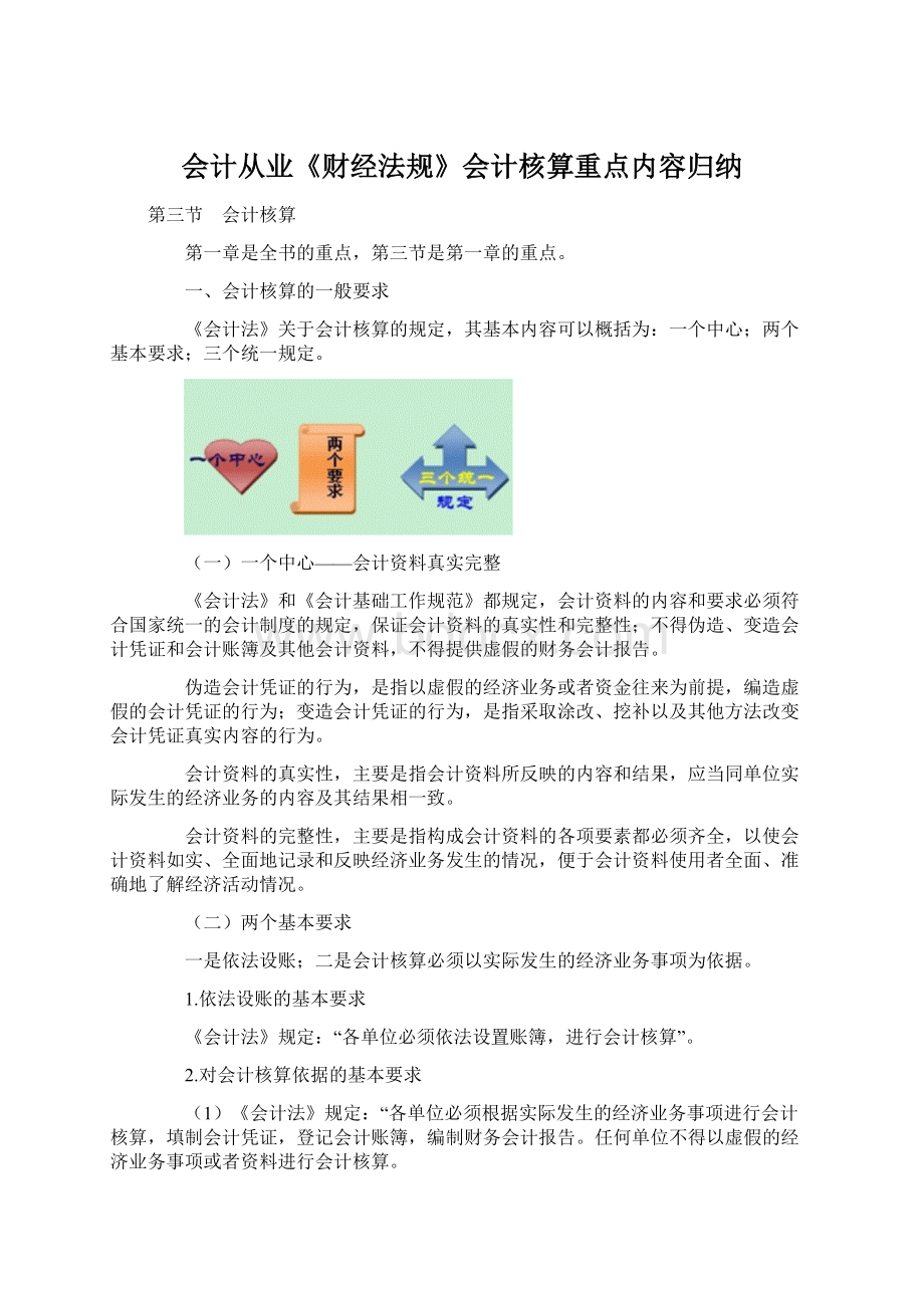 会计从业《财经法规》会计核算重点内容归纳Word文档格式.docx