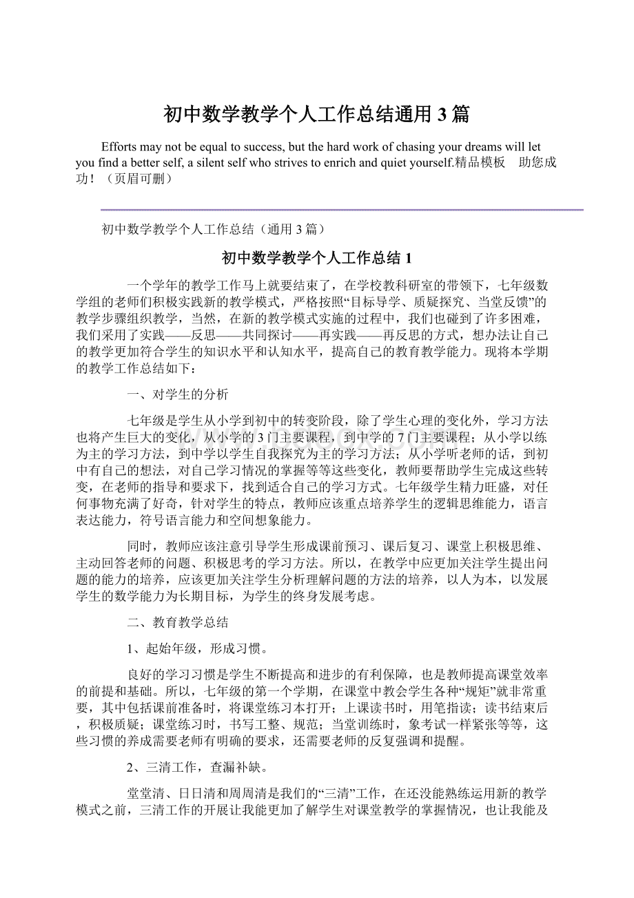 初中数学教学个人工作总结通用3篇.docx