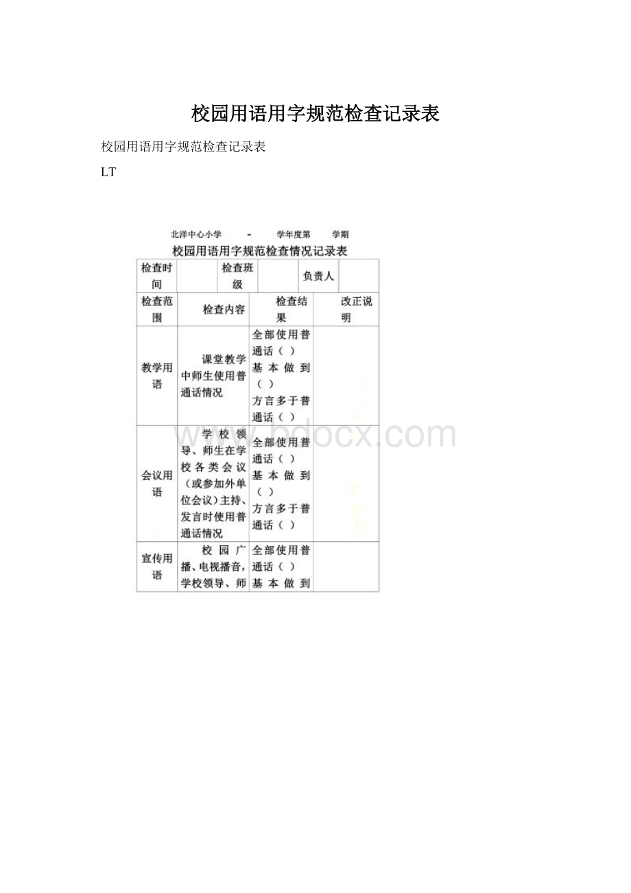 校园用语用字规范检查记录表Word文档下载推荐.docx