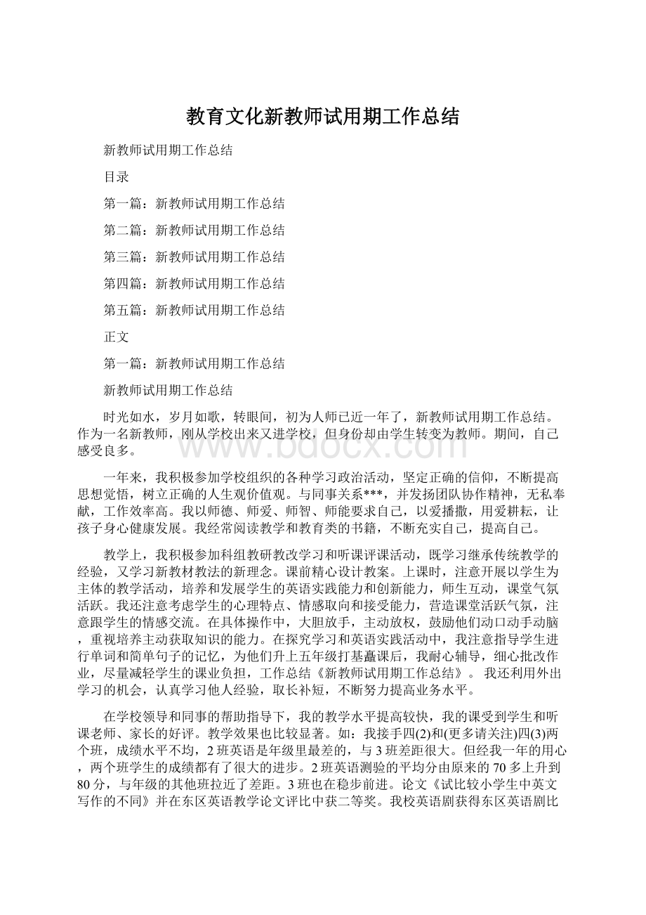 教育文化新教师试用期工作总结.docx