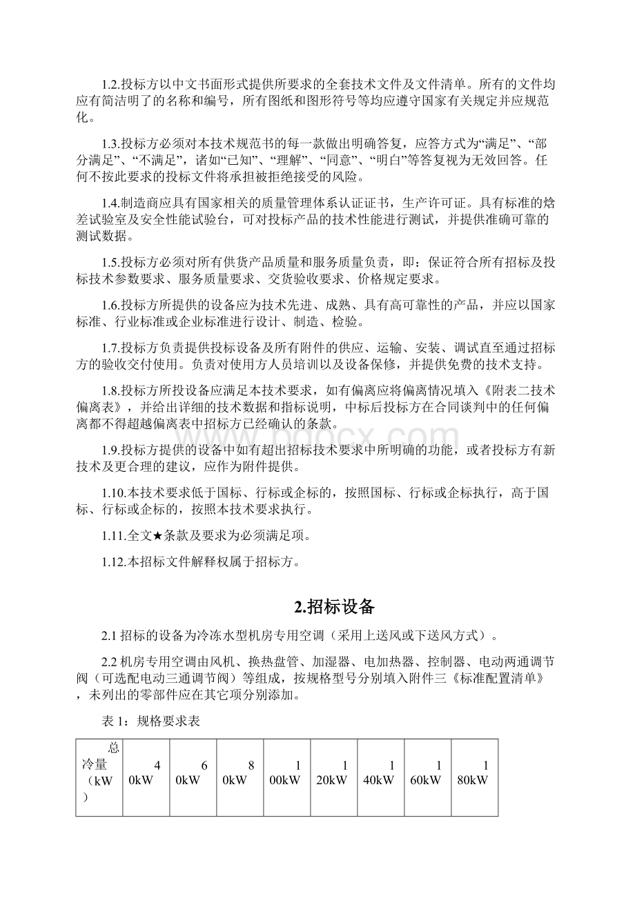 招标投标冷冻水型机房专用空调机集采招标技术要求Word格式文档下载.docx_第2页