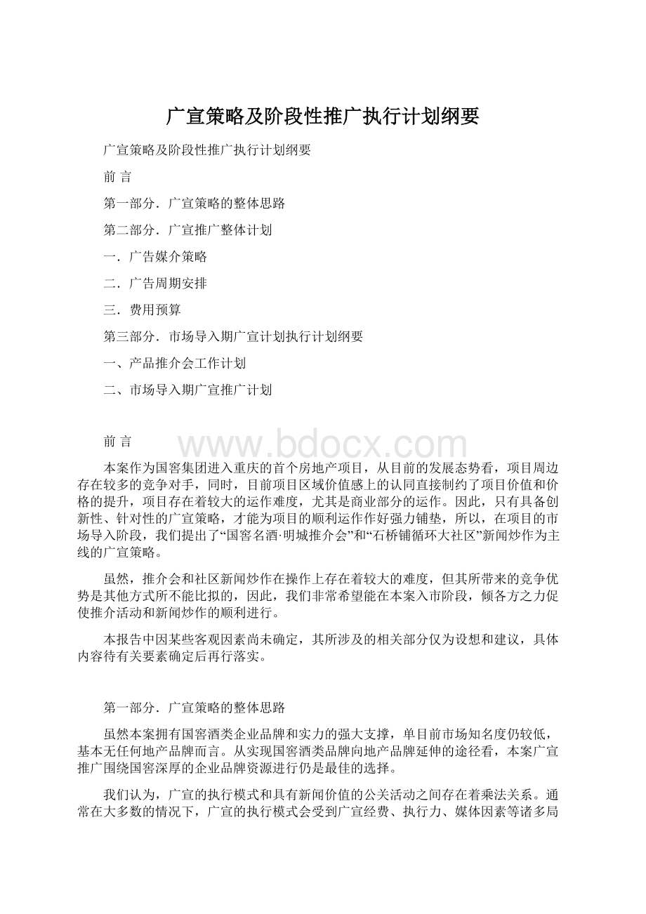 广宣策略及阶段性推广执行计划纲要Word文档格式.docx