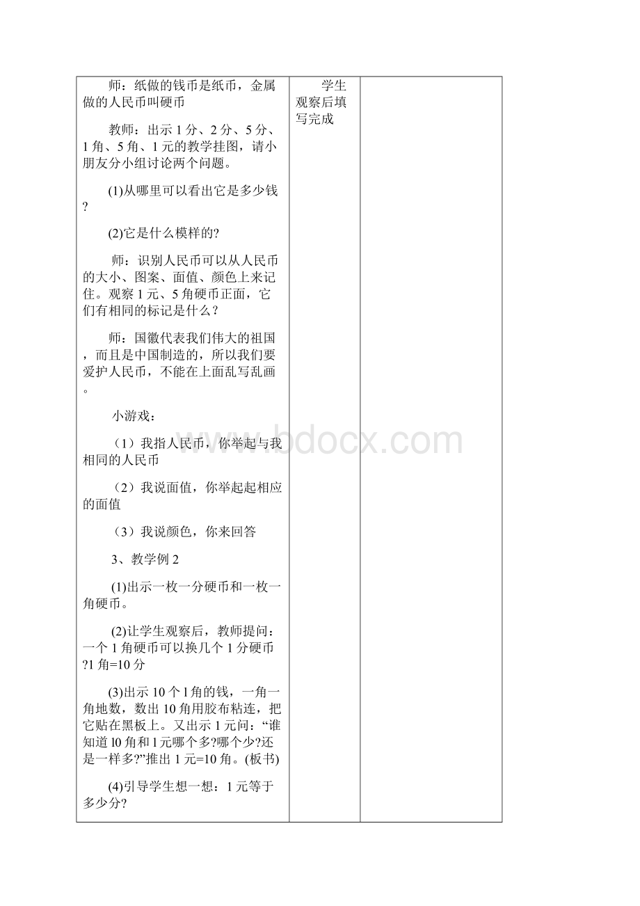 最新人教版一年级数学下册第五单元 认识人民币集体备课表格式.docx_第3页