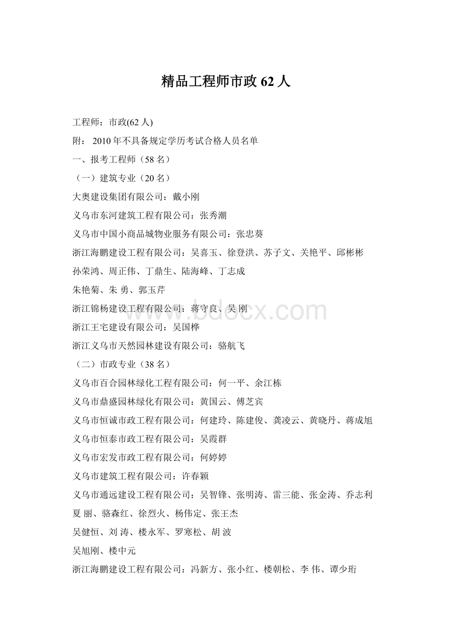 精品工程师市政62人Word格式.docx