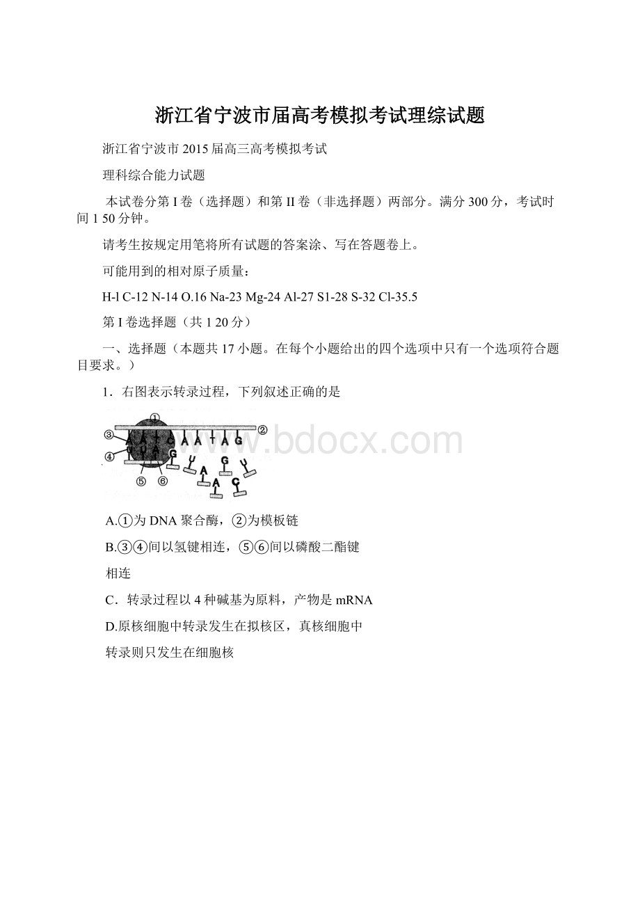 浙江省宁波市届高考模拟考试理综试题.docx