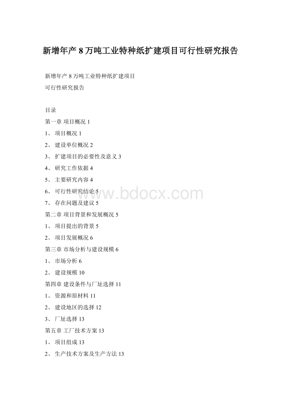 新增年产8万吨工业特种纸扩建项目可行性研究报告.docx_第1页