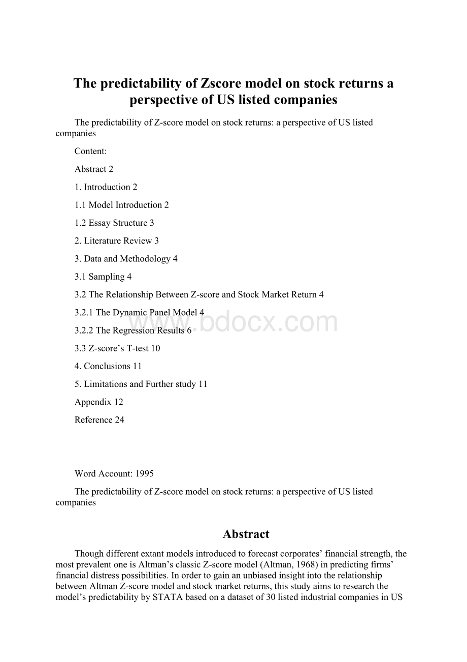 The predictability of Zscore model on stock returns a perspective of US listed companies.docx