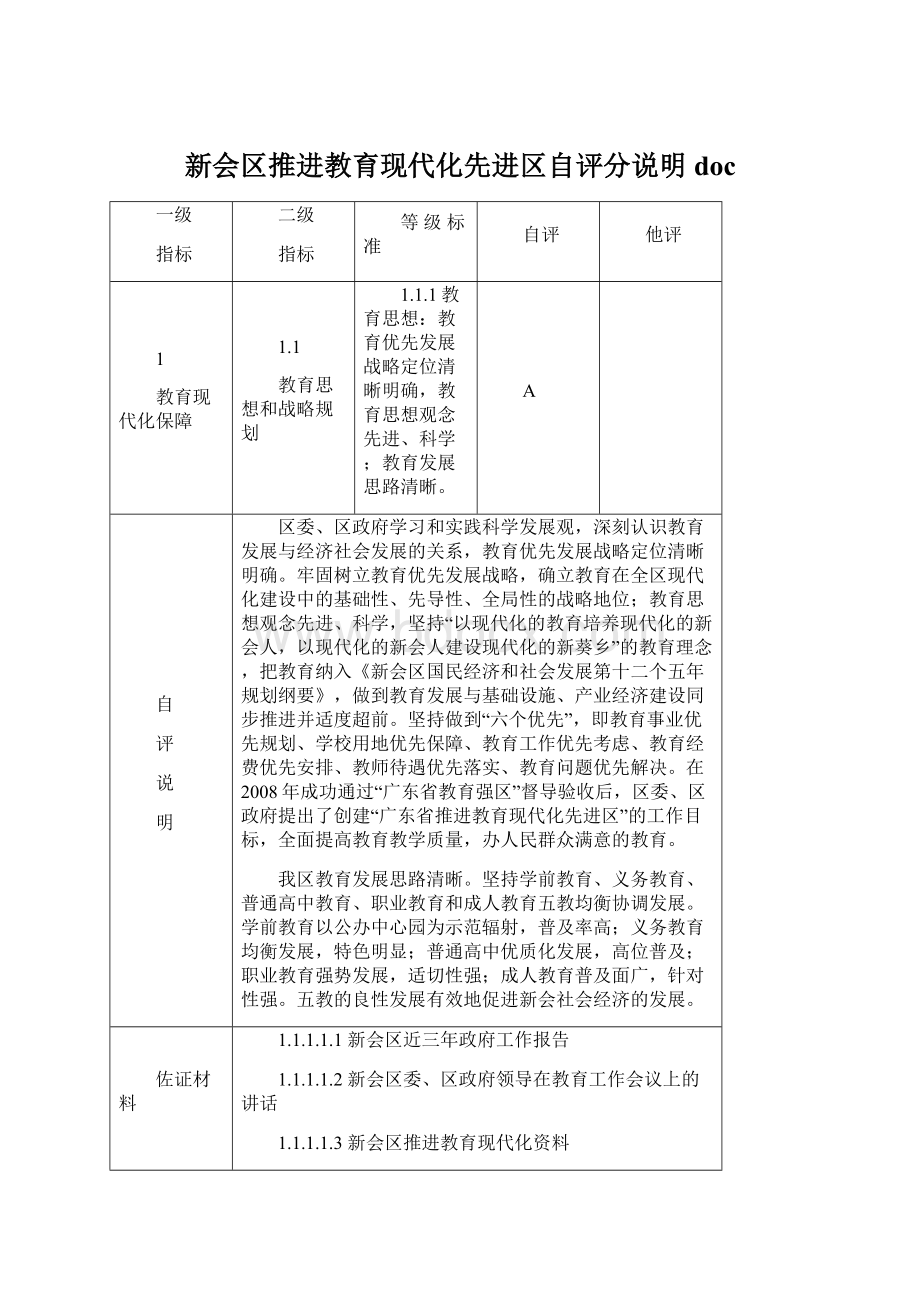 新会区推进教育现代化先进区自评分说明doc.docx_第1页