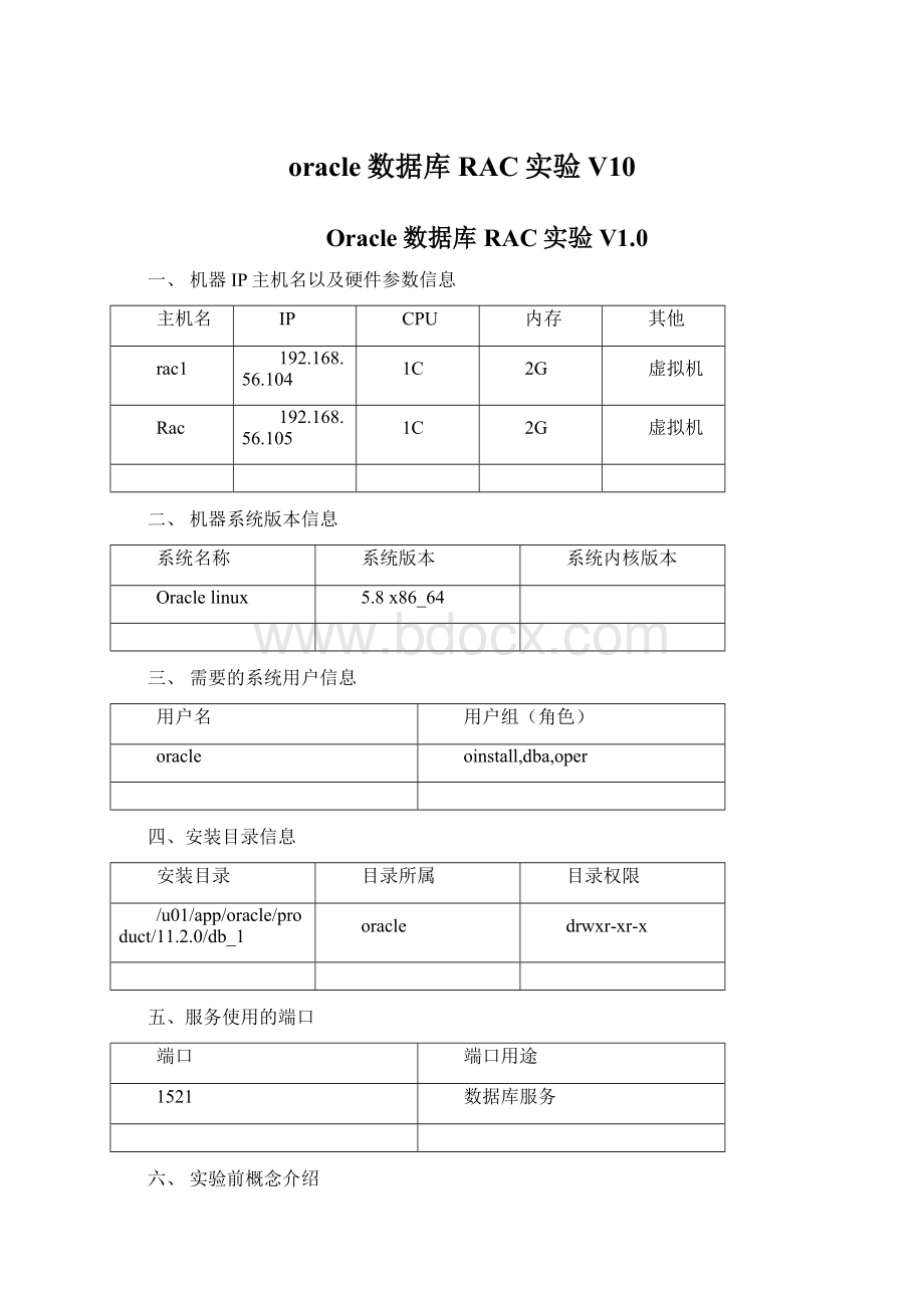 oracle数据库RAC实验V10Word文档下载推荐.docx