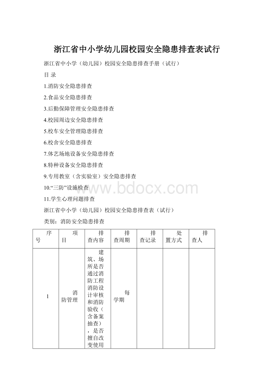 浙江省中小学幼儿园校园安全隐患排查表试行.docx_第1页