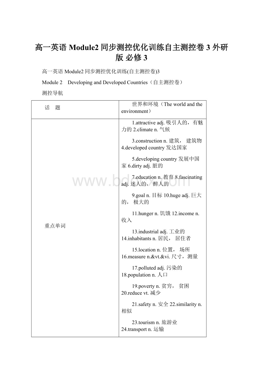 高一英语Module2同步测控优化训练自主测控卷3 外研版 必修3.docx_第1页