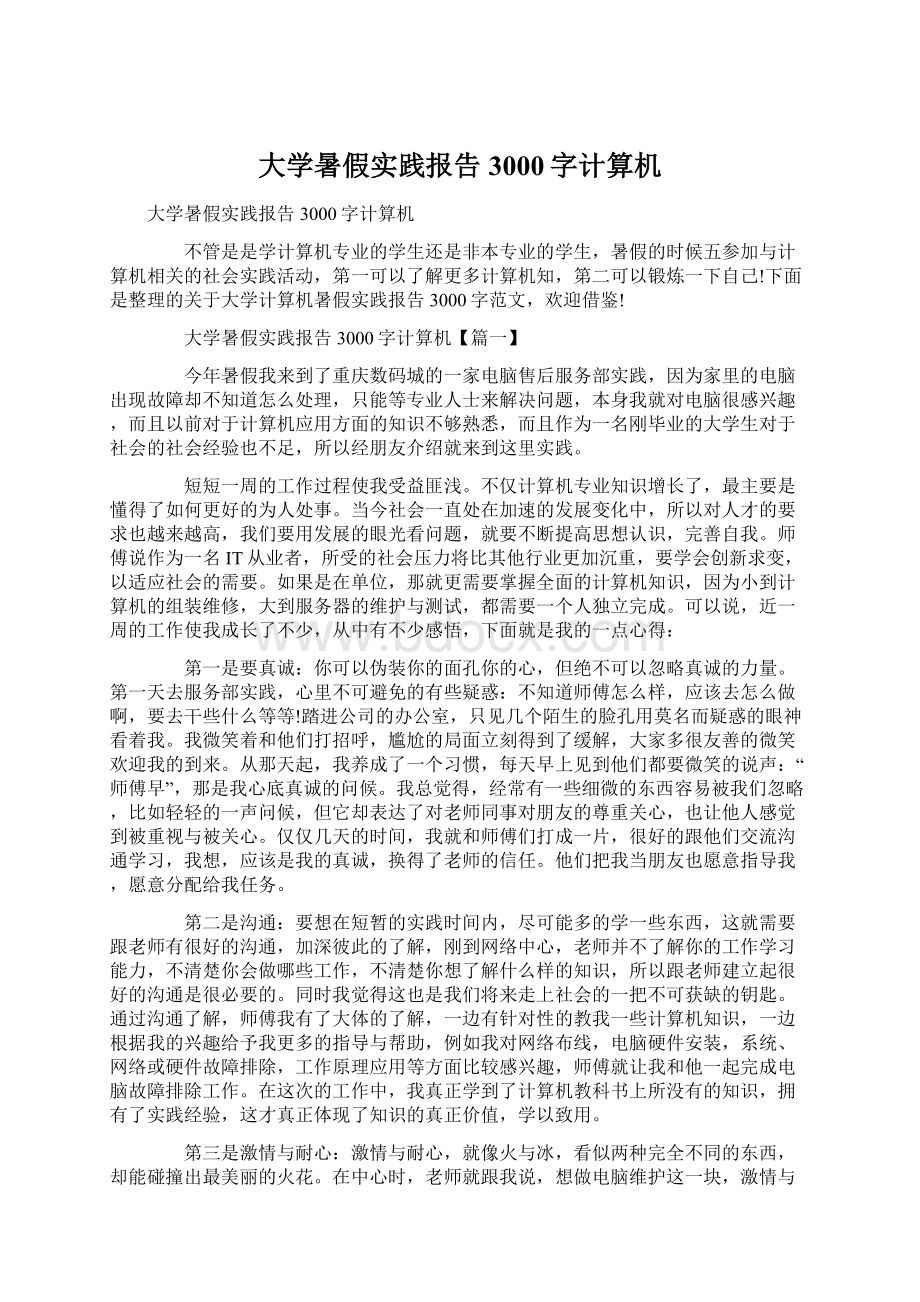 大学暑假实践报告3000字计算机.docx_第1页