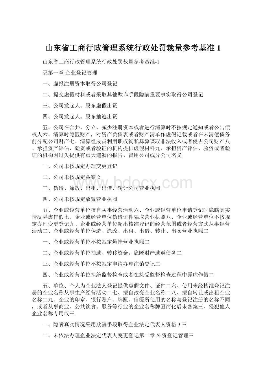 山东省工商行政管理系统行政处罚裁量参考基准1Word下载.docx