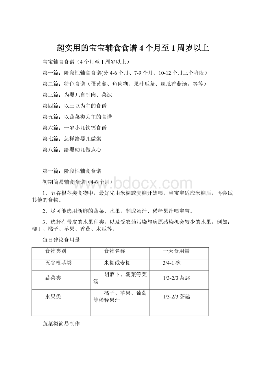 超实用的宝宝辅食食谱4个月至1周岁以上Word格式文档下载.docx_第1页