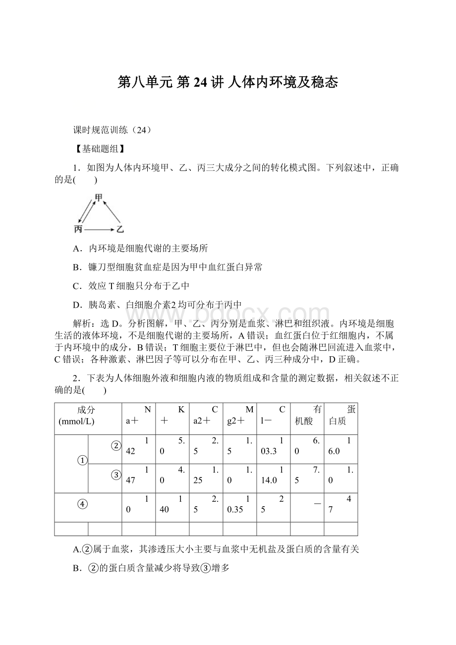 第八单元 第24讲 人体内环境及稳态.docx
