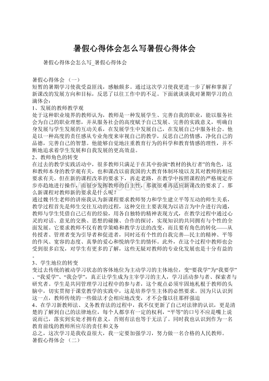 暑假心得体会怎么写暑假心得体会Word文件下载.docx_第1页