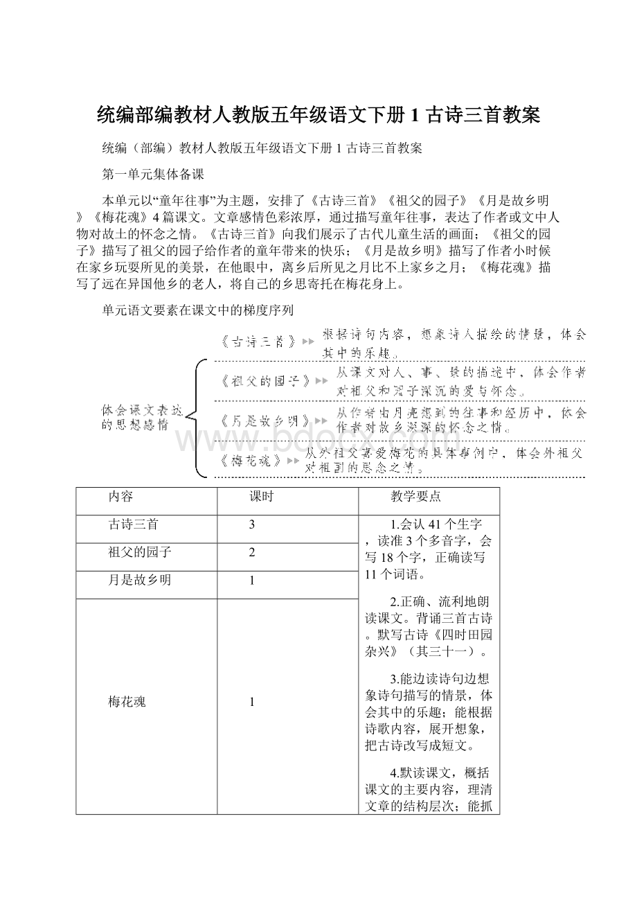 统编部编教材人教版五年级语文下册1 古诗三首教案.docx_第1页