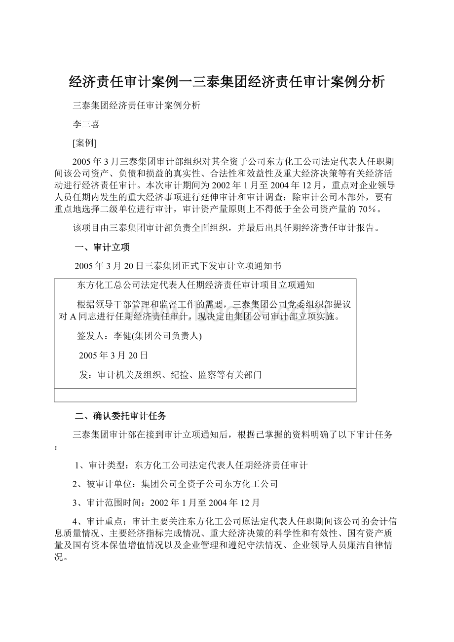 经济责任审计案例一三泰集团经济责任审计案例分析文档格式.docx_第1页