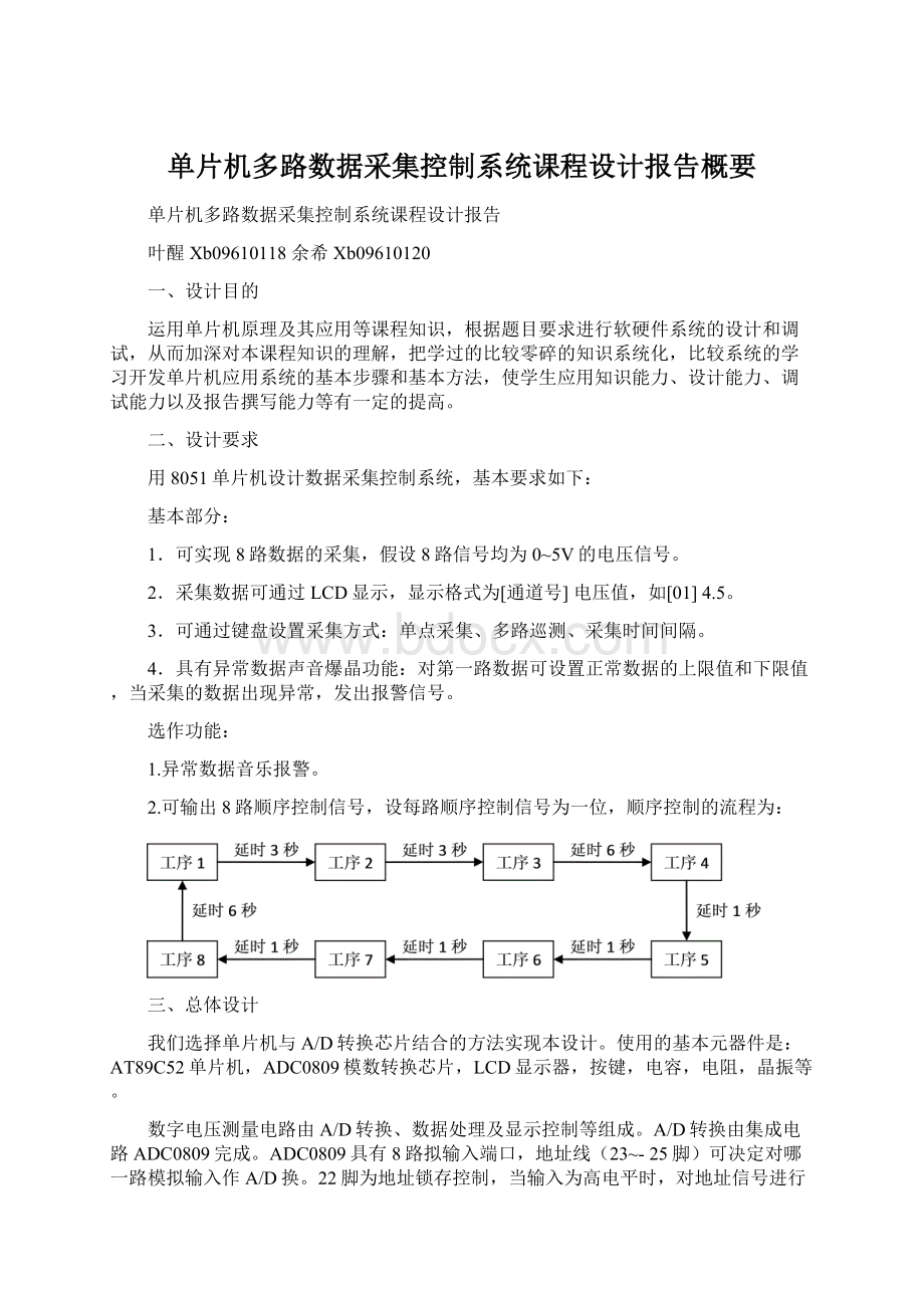 单片机多路数据采集控制系统课程设计报告概要.docx