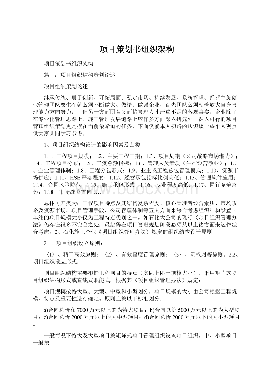 项目策划书组织架构Word文件下载.docx