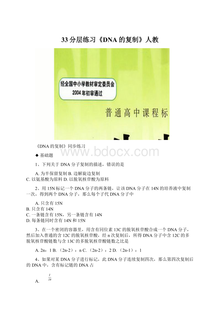 33分层练习《DNA的复制》人教Word下载.docx_第1页