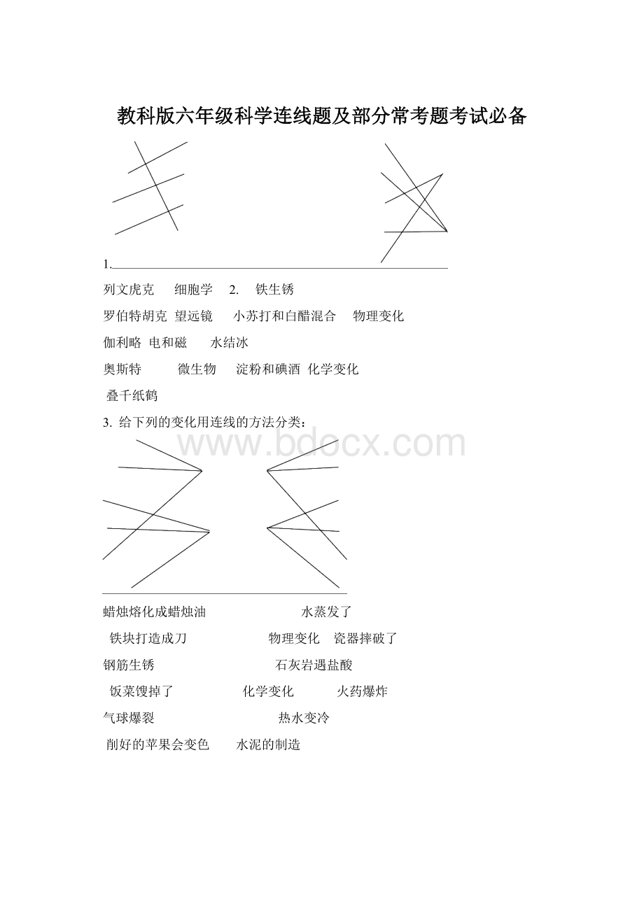 教科版六年级科学连线题及部分常考题考试必备.docx