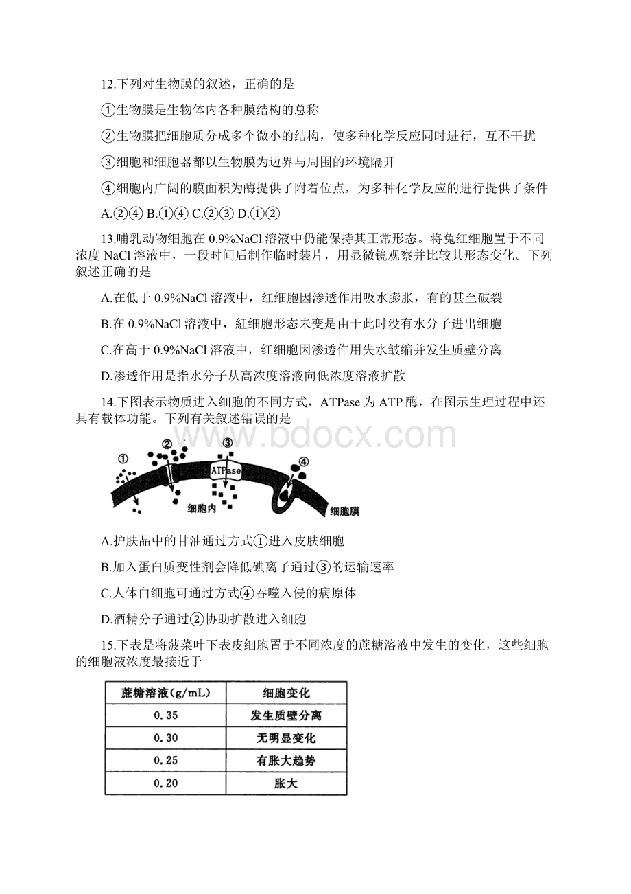 河南省郑州市学年高一生物上学期期末考试试题Word文档格式.docx_第3页