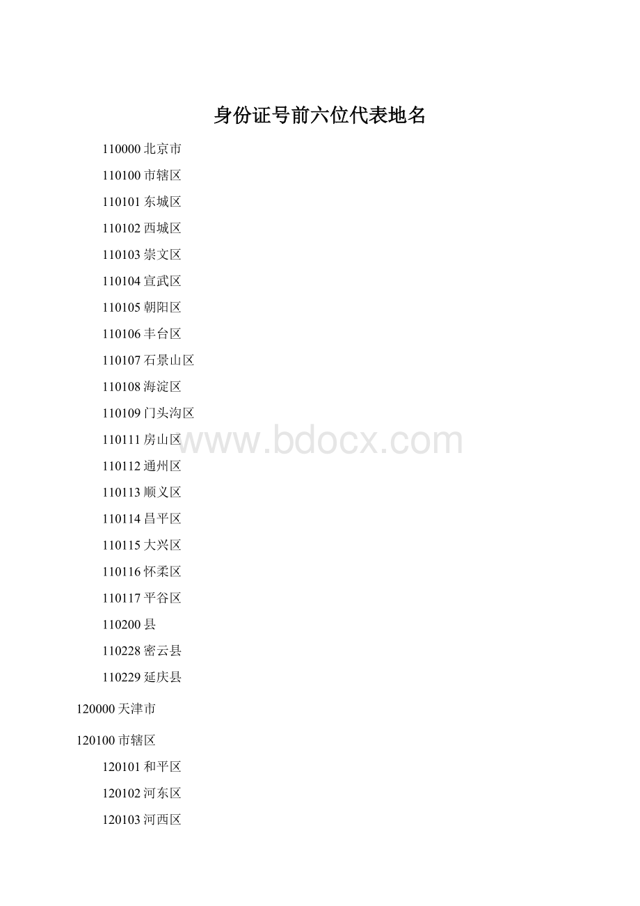 身份证号前六位代表地名Word格式文档下载.docx