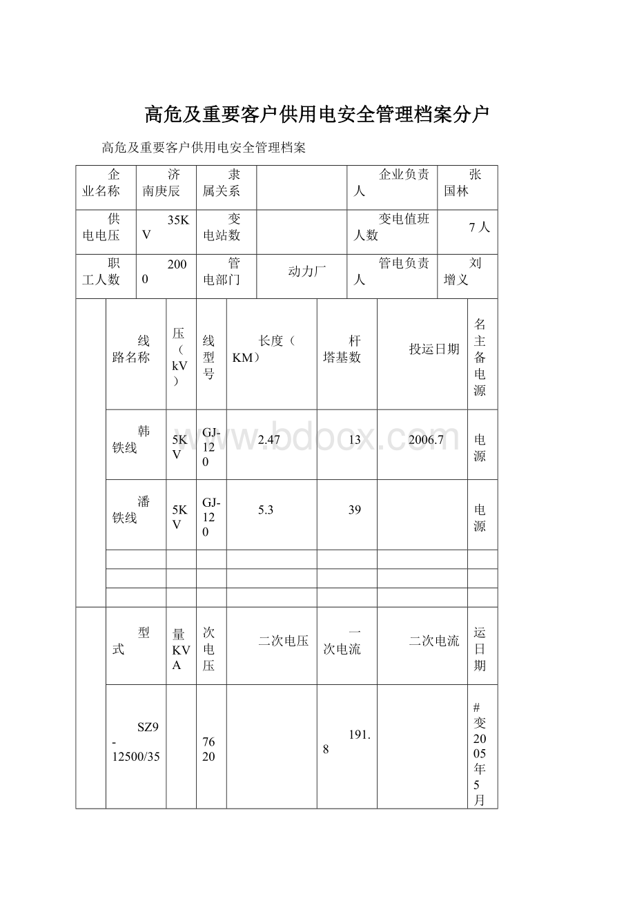 高危及重要客户供用电安全管理档案分户Word格式.docx