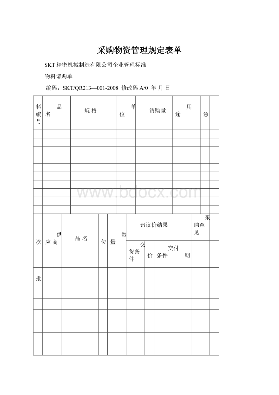 采购物资管理规定表单Word文件下载.docx